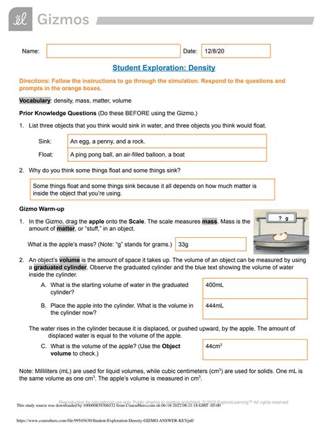 Gizmo student exploration density laboratory answers. Things To Know About Gizmo student exploration density laboratory answers. 